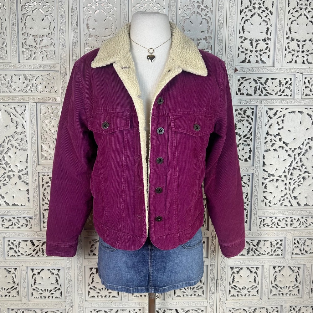 Vintage LL Bean Purple Corduroy Sherpa‎ Lined Warm Jacket Sz XS Petite